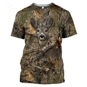 Homens Casuais Camisas Mens e Mulheres Camuflagem Caça Animal 3D T-shirt Cervos Wild Javali Lobo Impressão Curto Trenó Camisa Urbana FashionC24315