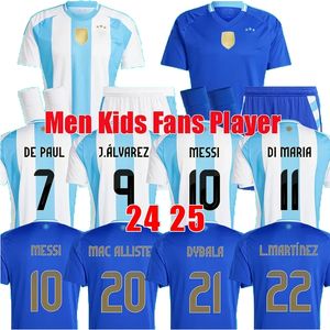 플레이어 팬 아르헨티나 축구 유니폼 2024 2025 E.Fernandez J.Alvarez Martinez Dybala di Maria de Paul Mac Allister E.Martinez 24 25 Football Men Kids Shirt 4XL