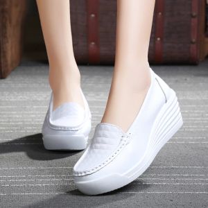 Boots Women's Shoes Women Genuine Leather Sneakers Slip On Platform Wedges White Ladies Loafers Casual Flats Comfortable Nurse Shoes