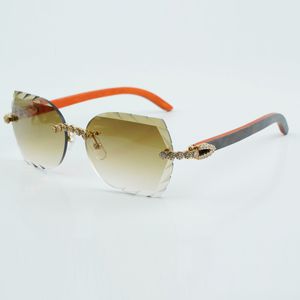Классические солнцезащитные очки с модными ограненными линзами и бриллиантами 8300817, размер дужки из натурального оранжевого дерева, размер 18–135 мм