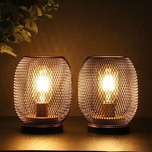 2Pcs Metal Cage Table Lamp Round Shaped LED Lantern Battery Powered Cordless for Weddings Party Home Decor Candle Holder 240301