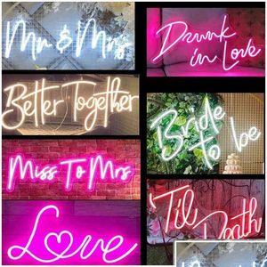 Decorações de Natal personalizadas LED Mr e Mrs Noiva para ser néon luz sinal decoração de casamento quarto casa decoração de parede casamento festa de dhzwk