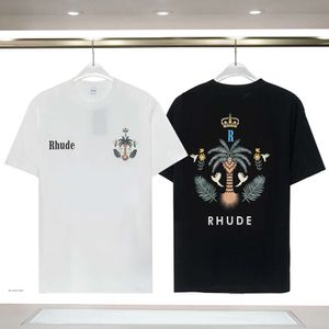 23SSデザイナーTシャツ夏ヨーロッパRHUDE POLOS AMERICAN STARSファッションメンズTシャツスターサテンコットンカジュアルTシャツ女性男性TEESブラックホワイトM-3XL 610