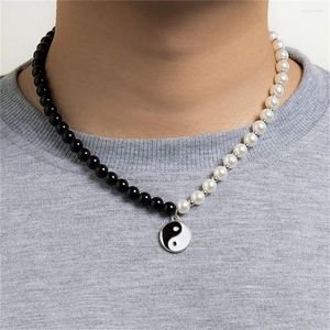 Pendant Necklaces Retro Gifts Punk Collar Chain Black And White Imitation Pearl Beads Yin Yang Necklace Choker Tai Chi