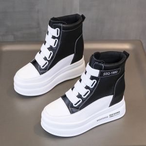 Stövlar Autumn High Platform Sneakers High Heels Kvinnor Tjock Sole Ankle Boots Leather Wedge Winter Casual White Boots Zapatillas Muje