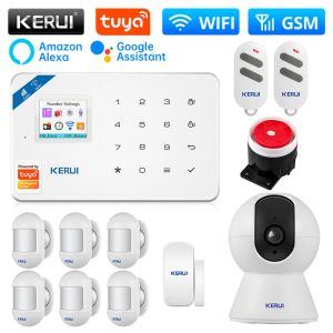 Zestawy Kerui W181 Home Alarm System Wi -Fi GSM Support Alexa Tuya Smart House Motion Drzwi/detektor okien Syren Kamera IP