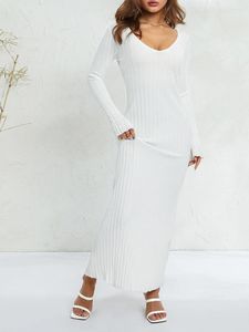 Sukienki swobodne jesienne sukienka z zimowym swetrem dla kobiet żebrowane dzianinowe maxi vneck z długim rękawem bodycon impreza z dzianiny