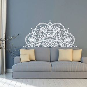 Väggdekal mandala halv vinyl klistermärke yoga presentidéer master sovrum headboard konstmönster dekor mt44 240312