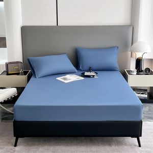 Fitted Sheet Mattress Cover Solid Color Bed Bedding Polyester Cotton Sheets With Elastic Band Bedsheet 240306