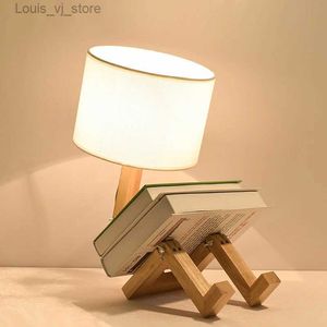 Lampy stołowe drewniany robot kształt twórcza lampa stołowa badanie wewnętrzne moda czytanie lampa biurka Nordic nowoczesne biurko