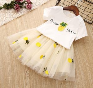 Zestaw odzieży dla dziewcząt maluch księżniczek stroje letnie ubrania dla dzieci dla dziewczynki białe tshirt tutu spódnice 2pcs dla dzieci garnitury ananasowe c4091248