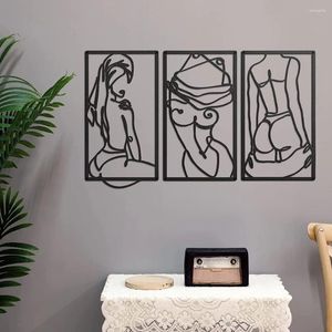 Decorative Figurines 3Pcs Modern Minimalist Wall Decor Abstract Line Art Woman Body Shape Print Drawing Metal