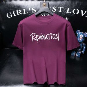 2024 New Designer Tshirt Men's Wear Violet Color High End Fashion Trend Brand Loose Hand Painted Print Short Sleeve T-shirt for Men