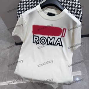 xinxinbuy Men designer Tee t shirt 2024 Italy Roma Knitted cardigan short sleeve cotton women gray black white green XS-2XL