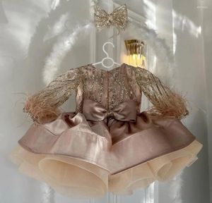 Girl Dresses 12M 24M Puffy Baby Dress Gold Satin Kids Tutu Outfit Princess Costume Infant Girls First Birthday With Headbow