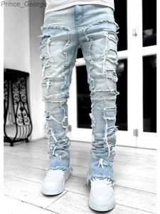 Mäns jeans 2024 Herr Nya kreativa tofsar Decoration Straight Fit Jeans Casual Medium Stretch Street Style Denim Pants For All Seasonsl2403