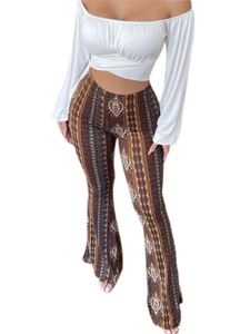 Frauen Boho Flare Pants Stampa tribale etnica Bell Bottom Yoga Palazzo Hose 240314