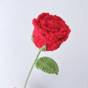 Decorative Flowers Handmade DIY Artificial Crocheted Roses Finished Wedding Party Props Home Decoration Valentine's Day Gifts