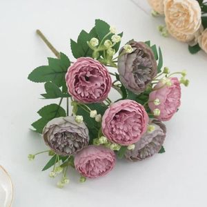 Dekoratif Çiçekler Yapay Çiçek Dekoru Gerçekçi Peonies Şubesi Köklü 7 Kafa Sahası Ev Düğün Po