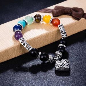 Strand pulseira masculina 7 chakra pedra cura coração pingente charme pulseiras pulso mala contas yoga mulheres jóias