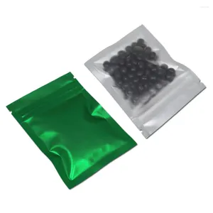Presentförpackning 100 st/mycket grön klar aluminiumfolie paketpåse återförslutningsbar mylar plastkedja påse för mellanmål godisbönor förvaring