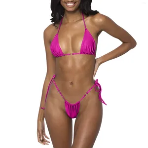 Women's Swimwear Women Halter String Bikini Set Sexy Thong Two Piece Swimsuits Solid Color Bathing Bayan 2024