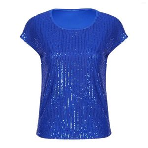 Canotte da donna Camicie estive con paillettes scintillanti Camicie con maniche ad aletta e girocollo T-shirt da discoteca Party Camicetta scintillante Top sportivi