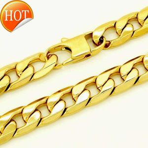 Chains Masculine Choker Stainless Steel Gold Color Necklace 12MM 20-36 Inches Men Women Fashion Jewelry Curb Cuban Chain