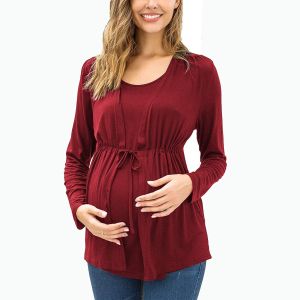 タンクマタニティ衣服2021プラスサイズの女性授乳長育児のためのトップダブルレイヤー長袖Tshirtsuskleエレガントな妊娠