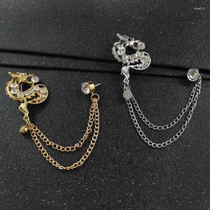 Brosches Retro dubbelkedja Tassel Crystal Brosch Chinese Dragon Zodiac Pin British Style Creative Wedding Suit Collar Accessories