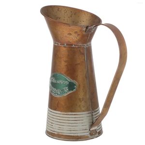 Vase Vintage Metal Bucket Pitcher Vase Wateringは、ハンドルホームテーブル付きの植木鉢農家