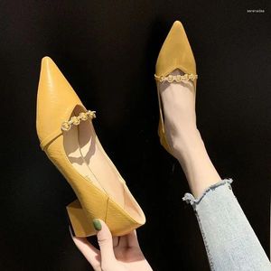 Классические туфли, женская летняя обувь, синяя для женщин, 2024, желтая, на среднем каблуке, с острым носком, распродажа, оптовая продажа, A E