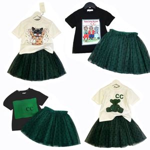 Luxury Kids Designer Sets Baby Girls Princess Dress Two Piece Set Children Clothes 2 Pcs Fashion Girls Cute Gauze Short Skirt