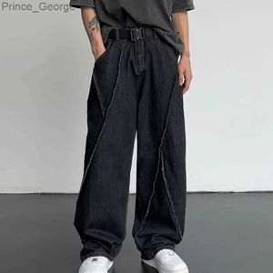 Calças de brim masculinas 2023 novo verão jeans homens retalhos denim calças masculinas oversize solto casual calças de perna larga streetwear harajuku roupasl2403