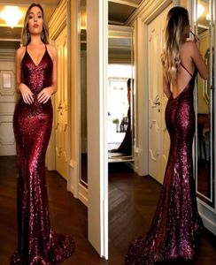 2018 Burgundy جديدة تراجعت Mermaid Prom Virts Sexy Deep v Dear Back Backless Party Dresses Evening Wear Women Prom Downs1576116