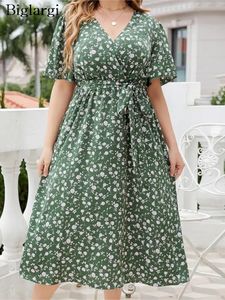 Plus Size Summer Midi Dres Floral Flower Print Casual Ladies Dresses Fashion Woman Dress 2023 Vestido Mujer 240312