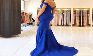 Off Shoulder Backless Sweep Train Long Party Evening Gowns Billiga arabiska plus -storlek Royal Blue Mermaid Prom Dresses6688819