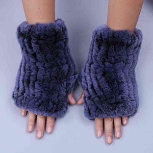 Mode real rex kanin päls kvinnors vinterhandskar äkta päls mittens flicka fingerfria handskar handleds varmare elastisk fluffig 2112215d