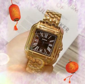 Japan Quartz Movment Fashion Men tittar på Auto Date Square Roman Tank Three Pins Dial Clock Crystal Mirror Armband All Crime Leisure Scanning Tick Watches Gifts