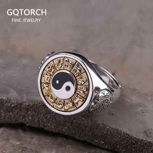 S925 Sterling Silver Yinyang Spinner Rings for Men Thai Ring Bagua Graverad Rotatable Feishui Lucky Jewelry 240305