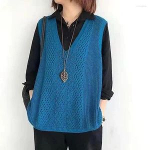 Women's Vests Loose Vintage Woven Pullover Hollow Vest Linen Women Fashion Sleeveless Waistcoat For Outerwear Ladies Spring Autumn 2024