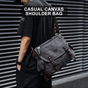 Saco do mensageiro para homens retro lona mochila casual maletas saco do portátil caber 13inchwater resistente crossbody faculdade mochila 240304