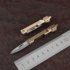 Tactical Knives Brass Dice Gyro Folding Knife Mini Unboxing Portable Knife Keychain Hanging Outdoor Camping EDC KnifeL2403
