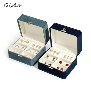 Octagon Flocking Jewelry Box Vintage Ring Kolczyki biżuterii przyciski Pakowanie Uchwyt Hurtowy Organizator biżuterii 240315
