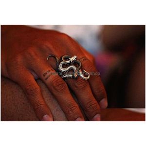 Cluster Rings Mens Rings Fashion Hip Hop Ring Jewelry Black Sier Vintage Snake Adjustable Opening Drop Delivery Jewelry Ring Dhbha