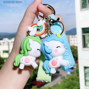 Keychains Lanyards Söt kreativ personlighet Unicorn Pegasus Keychain Ring Pendant Män och kvinnor Par Key Chain Bag Pendant Drop Shipping Y240318