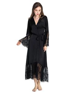 Sweetwear Yaz Dantel Patchwork saten Kimono Robe Seksi Sweetwear Lingerie Chemises Kadınlar İpek Uzun Gecikme Düğün Nedime Cüppeleri