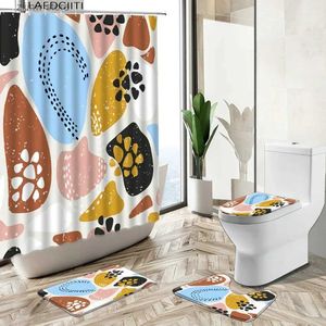 Shower Curtains Colorful Abstract Pattern Shower Curtain Geometric Stripe Round Child Bathroom Set Bath Carpet Toilet Cover Floor Mat Washable Y240316