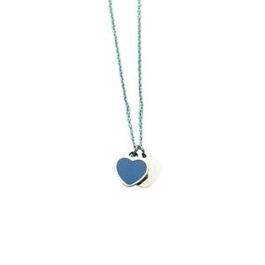 디자이너 티타니늄 스틸 에나멜 러브 목걸이 여성 Tiffay 및 Co Double Heart Blue Red Pink Pendant Clavicle Chain vopa