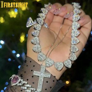 Iced Out CZ Heart Pendant Necklace Bling Cubic Zirconia 12mm Charm Chain Choker Fashion For Women Hip Hop Jewelry 240313